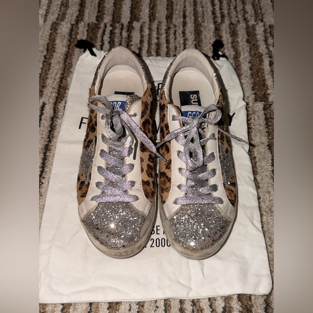 Golden Goose Superstar Animal Print and Glitter Sneakers